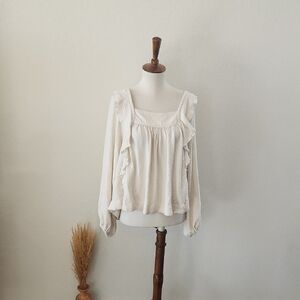 Free Peoplw Elegant Cream Ruffle Blouse